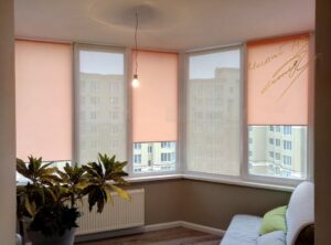 Рулонные шторы с чередованием тканей Berlin 0818 Peach и Screen Beige
