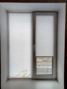 Рулонные шторы в комнате с тканью Miracle T01 White