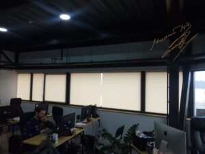 Рулонные шторы в офисе с тканью Len T 0877 Peach