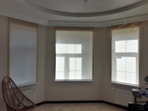 Рулонные шторы в зале с тканью Woda T 1839 Beige